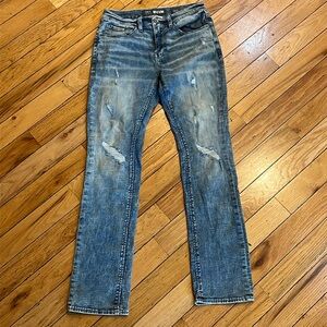 Men’s BKE Buckle Jeans - ALEC Straight Leg size 30R(30x31 )Blue Denim Distressed